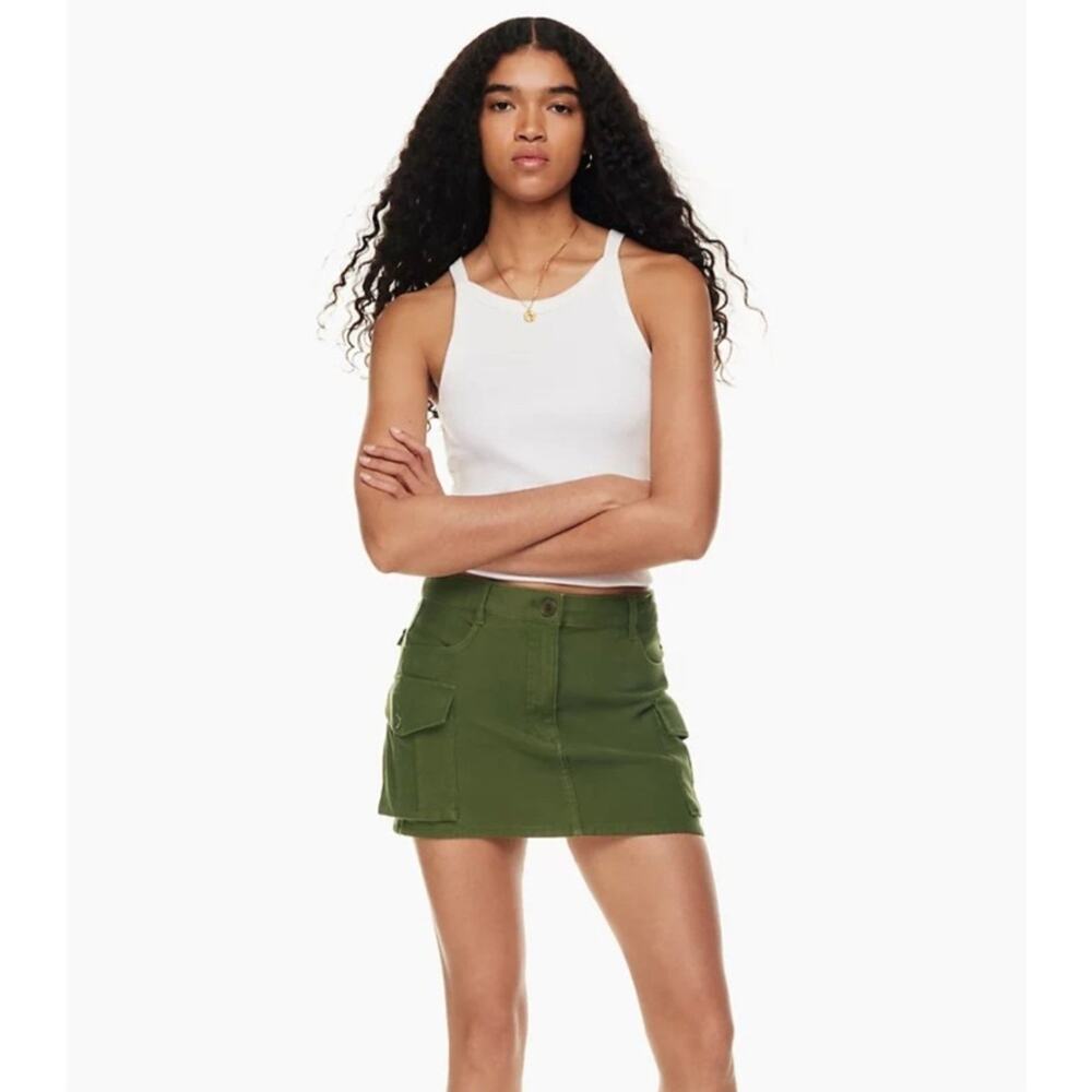 Aritzia TNA Supply Cargo Utility Micro Mini Skirt Size 6 Army Green Cotton